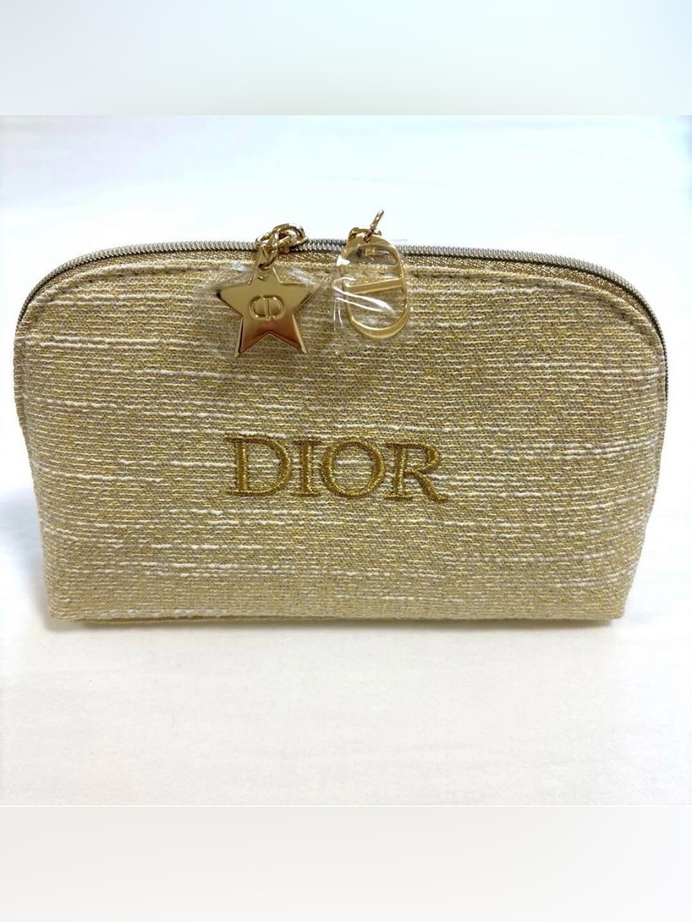 Dior Gold Metallic Zip Cosmetic Pouch